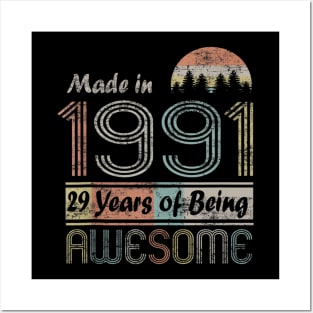 Vintage 1991 Made In 1991 29th Birthday 29 Years Old Gift Posters and Art